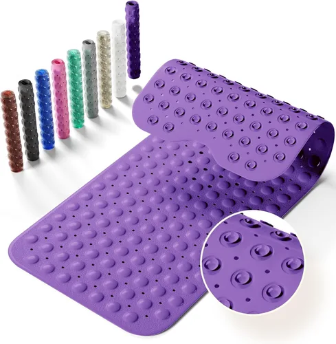 Miniatura 11 de Alfombrilla antideslizante para bañera, extra grande de 39x16 pulgadas con agujeros de drenaje y ventosas, lavable a máquina, color negro