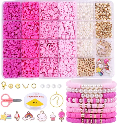 Miniatura 9 de Wuollgess Juego de 3500 cuentas de arcilla pastel para hacer pulseras, cuentas heishi de macarrón de polímero para joyas, kit de pulsera de amistad