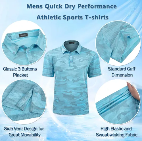 Miniatura 165 de TAPULCO Camisetas tipo polo de secado rápido para hombre, diseño de camuflaje, atléticas, ligeras, transpirables, casuales, para golf