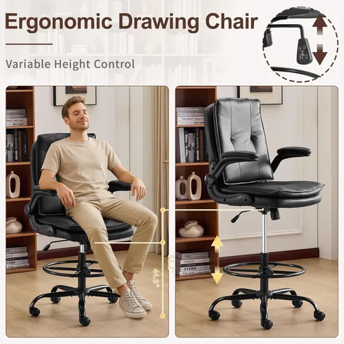 Miniatura 4 de Karl home Silla de dibujo ajustable en altura para escritorio de pie, silla de escritorio giratoria de oficina alta tapizada de poliuretano con Pu