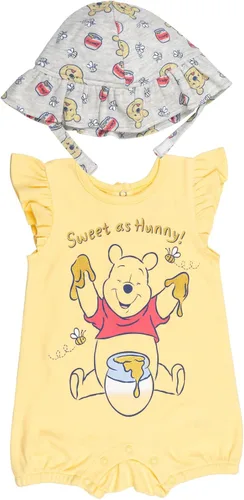 Disney Minnie Mouse Winnie the Pooh Baby Girls - Mameluco de peluche y sombrero de sol recién nacido a bebé