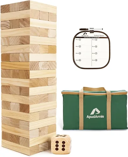 Miniatura 8 de ApudArmis Torre Gigante Tumble (Se apila desde 2 pies hasta más de 4.2 pies), 54 PIEZAS Juego de Madera de Pino Apilable Timber con 1 Juego de Dados