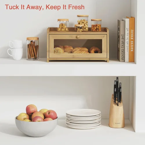 Miniatura 2 de Caja de pan de madera Goozii para encimera de cocina, contenedor de almacenamiento de panes rústico para pan casero, organizador con ventana