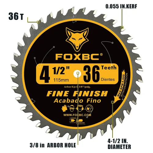 Miniatura 2 de FOXBC - Hoja para sierra circular de 4-1/2 pulgadas, 36 dientes, acabado fino para corte de madera con eje de 3/8 pulgadas