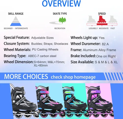 Miniatura 5 de Patines en línea ajustables para niñas y niños, patines con todas las ruedas iluminadas, patines para mujer para niños y adultos, hombres, mujeres