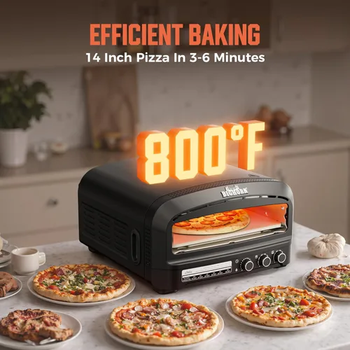 Miniatura 3 de BIG HORN Horno de pizza para interiores, horno eléctrico de pizza de 14 pulgadas con 6 modos, calienta hasta 850 °F, cocina de pizza de diseño
