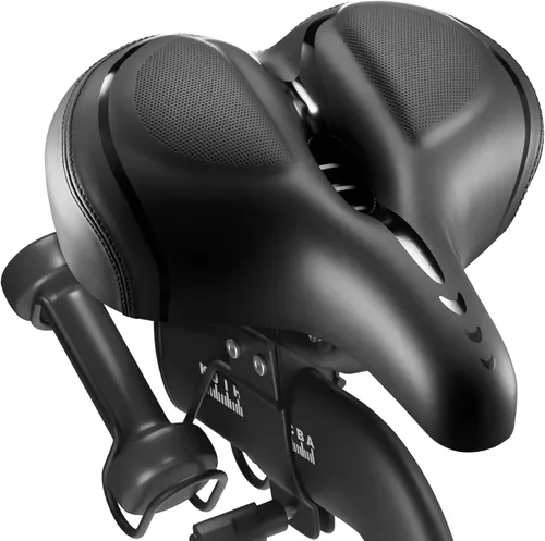 Miniatura 10 de Asiento de bicicleta grande y cómodo, sillín ancho con absorción de impactos, cojín de bicicleta de ejercicio de gran tamaño con espuma