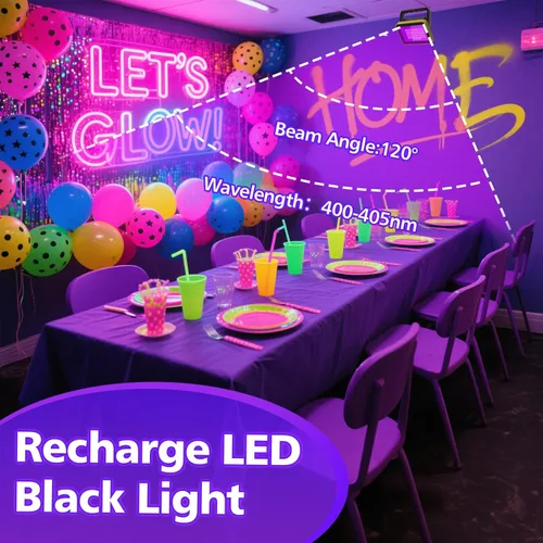 Miniatura 3 de T-SUN Luces LED negras recargables, luz negra alimentada por batería, paquete de 2 luces LED negras para pesca del gato, fiesta, luces de escenario