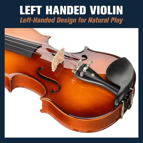 Miniatura 2 de Cecilio Violín para zurdos de tamaño completo 4/4, tapa de abeto sólido y cuerpo de arce, juego de violín profesional incluye estuche rígido, 2