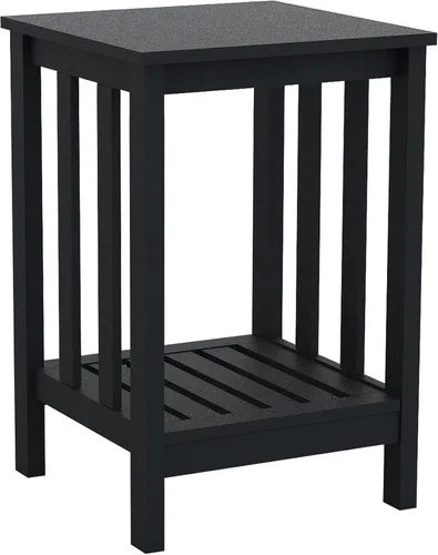 Miniatura 8 de TaoHFE Mesas auxiliares negras para sala de estar, soporte moderno, mesa auxiliar rústica y delgada con estante de almacenamiento abierto, mesita