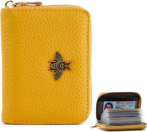 Miniatura 7 de WOZEAH Tarjetero de cuero para mujer, cartera con bloqueo RFID, con cremallera, tarjetero, para negocios, Negro, Sólido