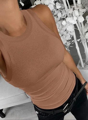 Miniatura 3 de Samefar Camiseta sin mangas de punto ajustado para mujer, sin mangas, espalda cruzada, casual, básica, acanalada