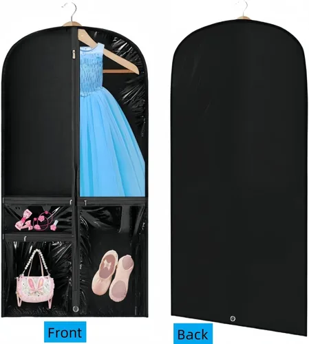 Miniatura 7 de Bolsa de ropa transparente para disfraz de baile, bolsa de ropa de 39 pulgadas para competiciones de baile, funda de ropa colgante para niños