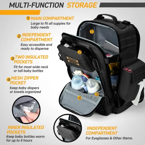 Miniatura 7 de SHARKMOUTH - Bolsa de pañales para papá para hombre, mochila militar para bebé con parches para senderismo, viajes, viajes de campamento, regalos