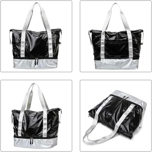 Miniatura 4 de fancyfree Bolsa de doble capa, bolsa de viaje grande con compartimento inferior para zapatos, bolsa de lona ideal para mujeres y hombres