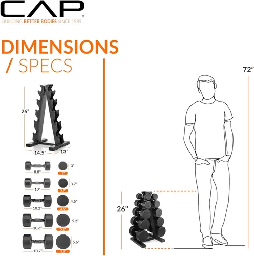 Miniatura 46 de CAP Barbell Juego de mancuernas hexagonales recubiertas de 150 libras con estante vertical Múltiples opciones Estante azul