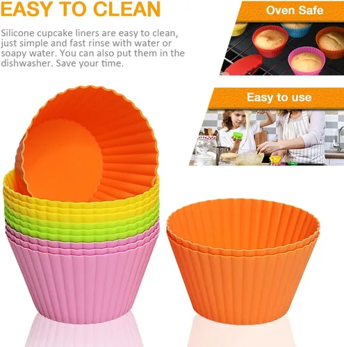 Miniatura 4 de Paquete de 12 tazas de silicona extra grandes para hornear cupcakes, forros para magdalenas y muffins de 3.54 pulgadas, tazas de silicona