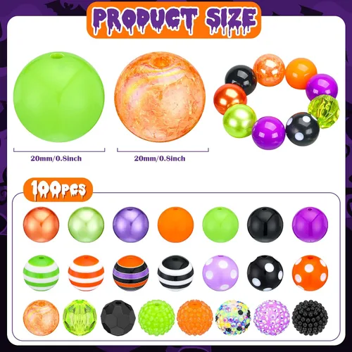 Miniatura 2 de Poen 100 cuentas de goma de mascar de diamantes de imitación de Halloween de 0.78 pulgadas para bolígrafos, resina de cristal a granel, cuentas