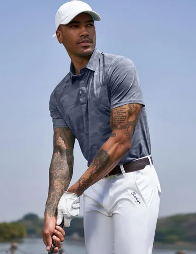 Miniatura 96 de TAPULCO Camisetas tipo polo de secado rápido para hombre, diseño de camuflaje, atléticas, ligeras, transpirables, casuales, para golf