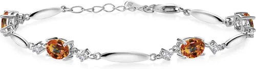 Miniatura 83 de Gem Stone King 925 Sterling Silver Gemstone Birthstone and White Created Sapphire Tennis Bracelet For Women Oval 7X5MM and 2MM 6 Inch + 1 Inch