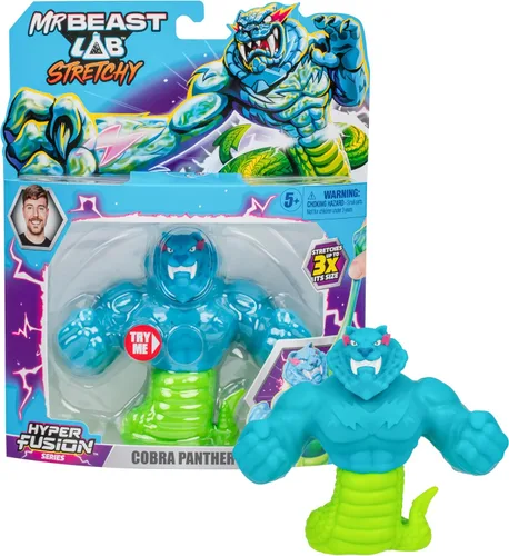 MrBeast Lab - Héroe elástico Hyper Fusion, Cobra Panther, figura de pie rellena de Goo de 5 pulgadas (12.7 cm), se estira hasta 3 veces su tamaño,