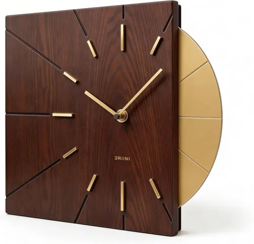Miniatura 11 de Relojes Driini Reloj de pared moderno de mediados de siglo - Reloj cuadrado negro con acento dorado decorativo - Reloj único y genial, funciona