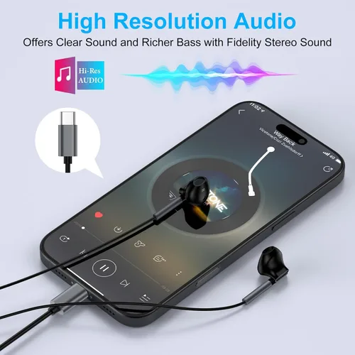 Miniatura 3 de Samsung - Auriculares con cable USB C para Galaxy A36 5G/A17/A56/A26/A16 5G/S25 Edge Ultra/S24 FE/S23/S22, Z Flip 7/Fold 7, auriculares con cable