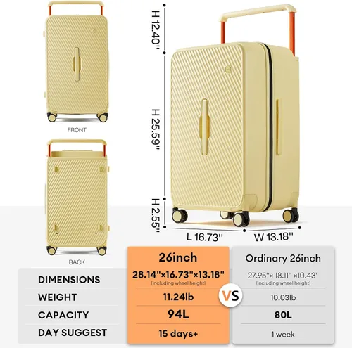 Miniatura 6 de mixi Maleta de equipaje a cuadros grande con ruedas giratorias Asa ancha PC Hard Shell, Amarillo alondra, 26 pulg.
