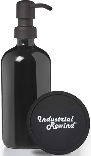 Dispensador de jabón negro con bomba de metal y posavasos para parte inferior antideslizante, botella de vidrio de 16 onzas para jabón líquido,