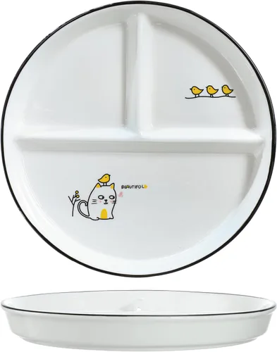 Miniatura 15 de 1 pieza Placa de porción de dinosaurio de cerámica dividida para una alimentación racional, plato de postre dividido, plato de ensalada, plato