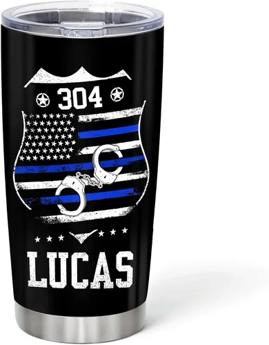 Miniatura 10 de Hyturtle Vaso de policía personalizado para hombres, bandera de línea azul delgada para el día del padre, regalos de policía para jubilación