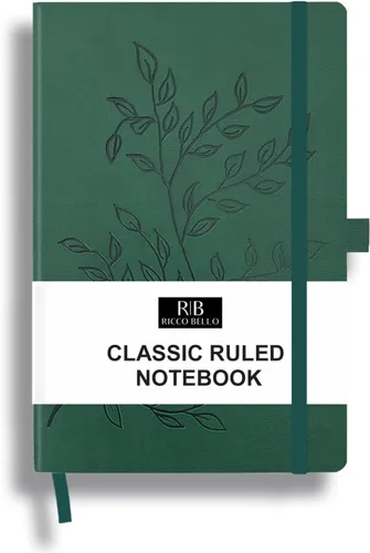 Miniatura 10 de RICCO BELLO - Cuaderno clásico con rayas universitarias, diario con forro de piel sintética para escribir, trabajo, hogar, escuela, 192 páginas a