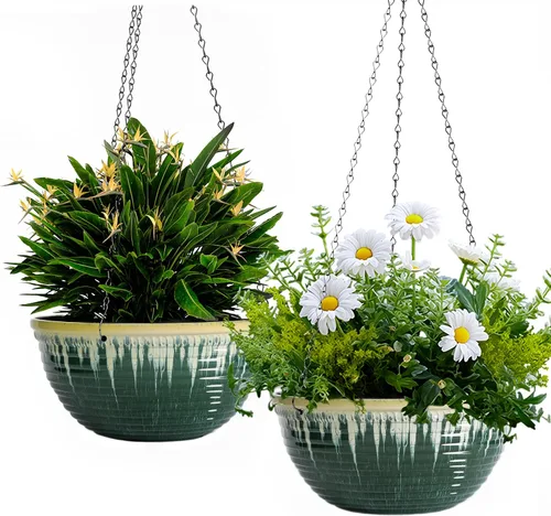 Miniatura 12 de Macetas colgantes de 10 pulgadas para plantas de interior y exterior, paquete de 2 macetas colgantes con orificio de drenaje, macetas colgantes