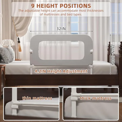 Miniatura 3 de FigTime Baranda de cama para niños pequeños, protector de baranda de cama de bebé para niños, barandas de cama para niños pequeños con ajuste de Gris