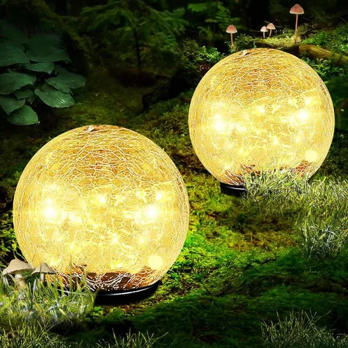 Miniatura 9 de Luces solares de bola de jardín impermeables para exteriores, 30 luces LED de vidrio agrietado, luces de suelo para camino, patio, césped