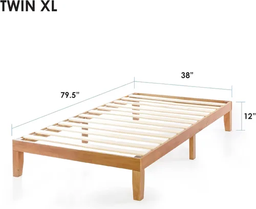 Miniatura 2 de Mellow Naturalista Classic - Cama de plataforma de madera maciza de 12 pulgadas con listones de madera, tamaño individual XL, pino natural Natural