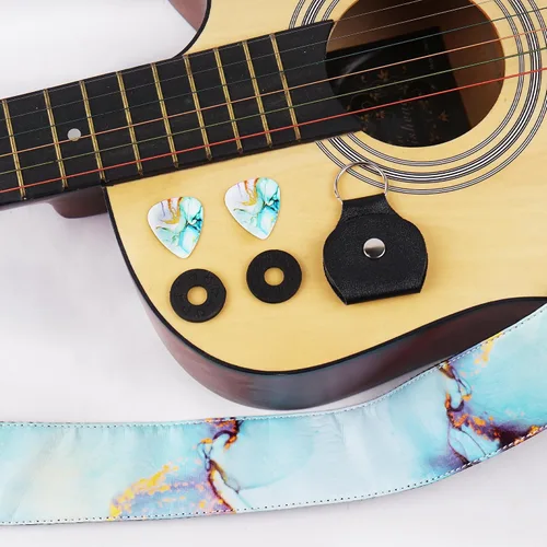 Miniatura 8 de LIZIMANDU Correa ajustable para guitarra incluye 2 cierres de correa y 4 púas a juego. Correa de hombro para guitarra con extremos de cuero, ideal
