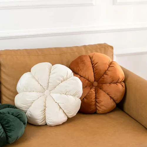 Miniatura 2 de Cojín de almohada de flores redondo decorativo para sofá, dormitorio, cojín de suelo en forma de flor para niñas y niños (naranja, 15.7 pulgadas)