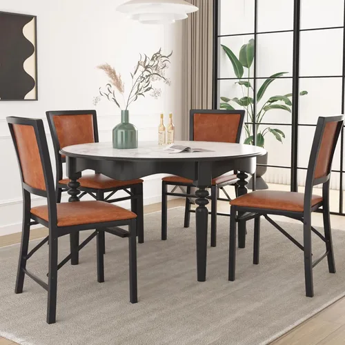 Miniatura 2 de VECELO Juego de 2 sillas plegables con cojín, asientos acolchados plegables con estructura de metal resistente para cocina/comedor/sala de estar