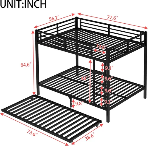 Miniatura 2 de Bellemave Litera de metal con nido, litera individual sobre matrimonial con barandilla y escalera para niños/adolescentes, adultos, no necesita