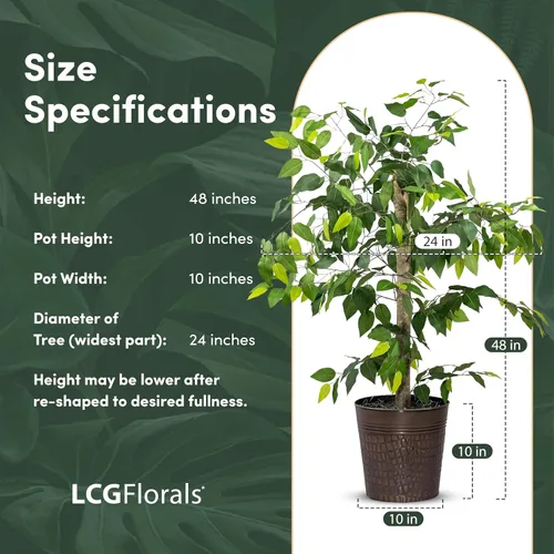 Miniatura 8 de LCG Florals - Árbol artificial de ficus de 4 pies en maceta de metal de cobre, planta de interior sintética con tronco de madera real, totalmente