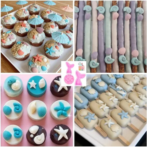 Miniatura 4 de Molde de silicona para tartas con temática de sirena, concha, estrella de mar, cola de sirena, molde para cupcakes para dulces, chocolate, fondant