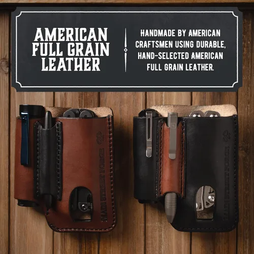 Miniatura 4 de Bolsa EDC de cuero fabricada en Estados Unidos Funda multiherramienta de cuero para hombres Clip para cinturón/organizador de bolsillo