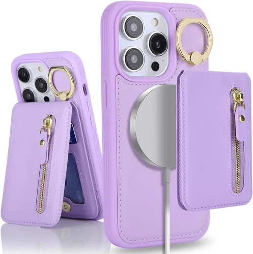 Miniatura 29 de para iPhone 14 Funda con soporte magnético Magsafe compatible, llavero de cuero PU plegable con soporte desmontable, funda tipo cartera 2-en-1