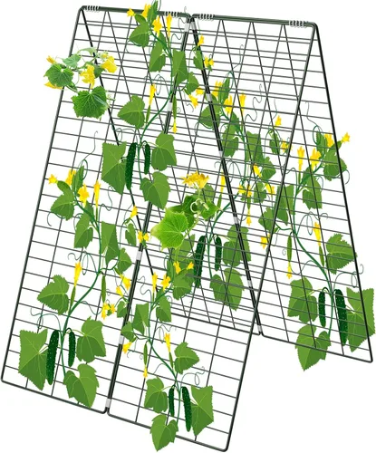AGTEK Enrejado plegable de pepino de 34 x 48 pulgadas con estacas de jardín y bridas de cremallera, soporte para plantas, un marco de enrejado de
