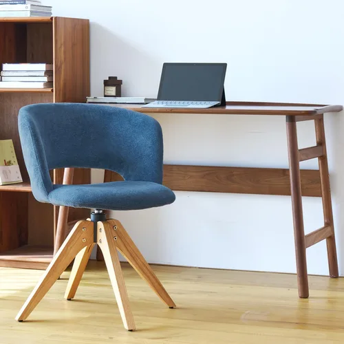 Miniatura 2 de GrandNoor Silla giratoria moderna de mediados de siglo con patas de madera maciza, silla de escritorio de oficina en casa, sin ruedas, silla de Azul