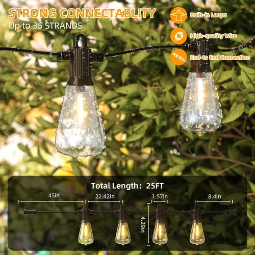 Miniatura 3 de Guirnalda de luces LED para exteriores, 25 pies, impermeables, para patio, con 12+1 bombillas Edison ST38 inastillables, luz colgante blanca cálida