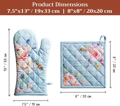 Miniatura 7 de Maison d' Hermine - Juego de guantes de horno de 7.5 x 13 pulgadas y agarradera de 8 x 8 pulgadas, 100 % algodón, resistente al calor, cocina, 077