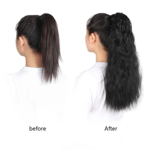 Miniatura 8 de Extensiones de cola de caballo caoba, cola de caballo rizada con clip, 22 pulgadas, 3.5 onzas, extensión de cabello sintético negro, extensión