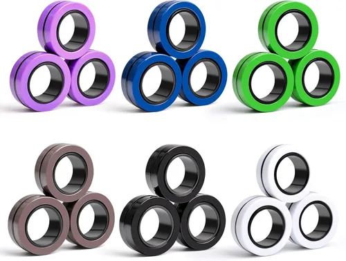 Miniatura 15 de Cevioce Juego de 15 anillos magnéticos giratorios, paquete de spinners magnéticos para ansiedad TDAH para adultos y adolescentes, juguete de alivio